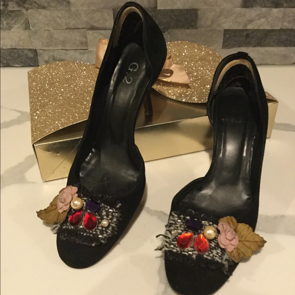 Holiday Shoes Jeweled Suede Pumps